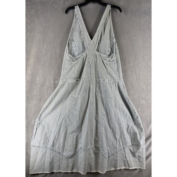 Free People Bendita Midi Dress Size Medium Stripe A-line V-neck Hickory Stripe - Picture 5 of 11